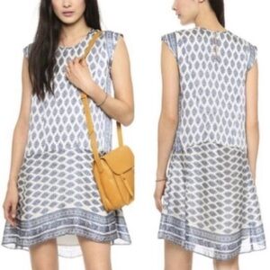 Madewell Skyscape Dress in Diamond Floral Paisley White Blue Drop Waist Size S